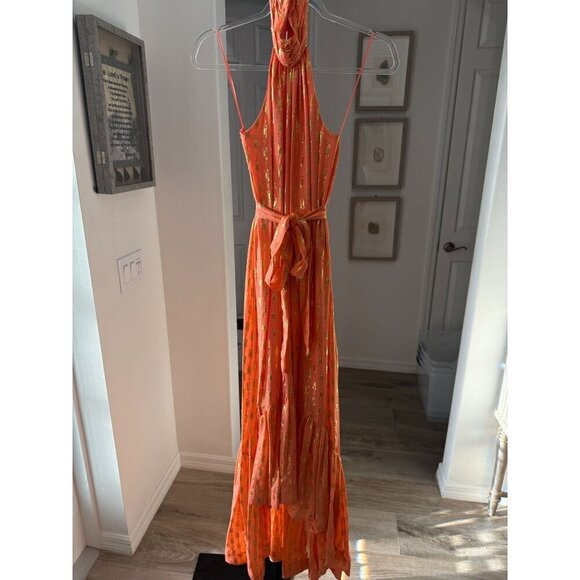 NWT RAMY BROOK Halter Kenza Orange Metallic‎ Silk Maxi Dress, Ruffle Hem XXS - Picture 11 of 12